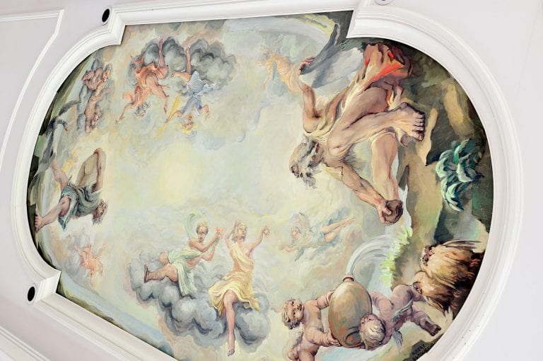 Painting of the Giants of Bemmel on a ceiling of the Castle Kinkelenburg