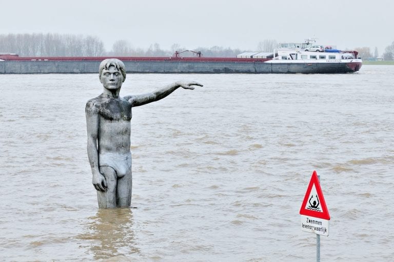 High water monument in river Waal at Zaltbommel