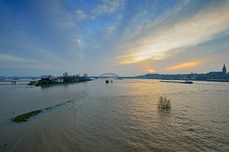 High water of river Waal at Waalsprong at Lent Nijmegen