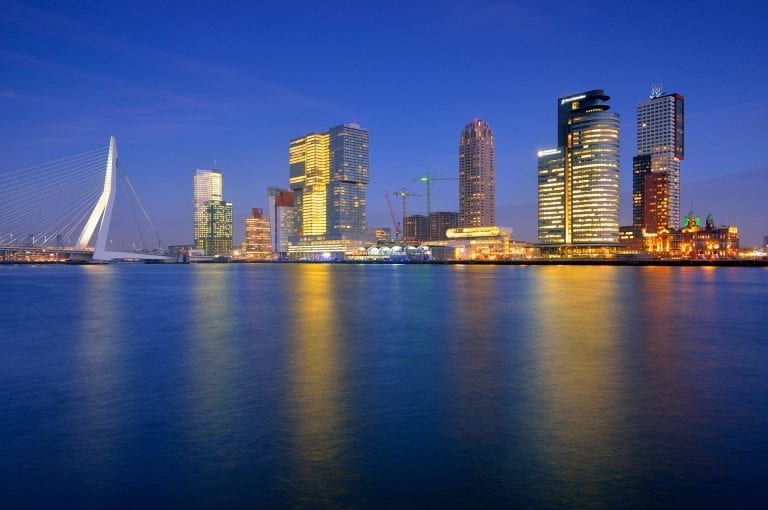 Kop van Zuid in Rotterdam in blue hour