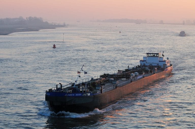 Ship Elisabeth Jagers on river Waal at Beneden Leeuwen