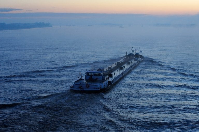 Ship on river Waal Beneden Leeuwen