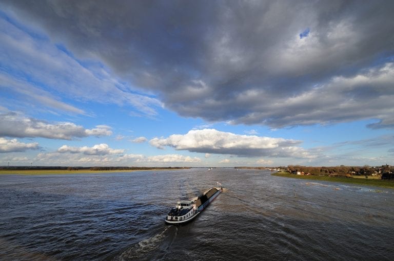 Ship on river Waal at Beneden Leeuwen