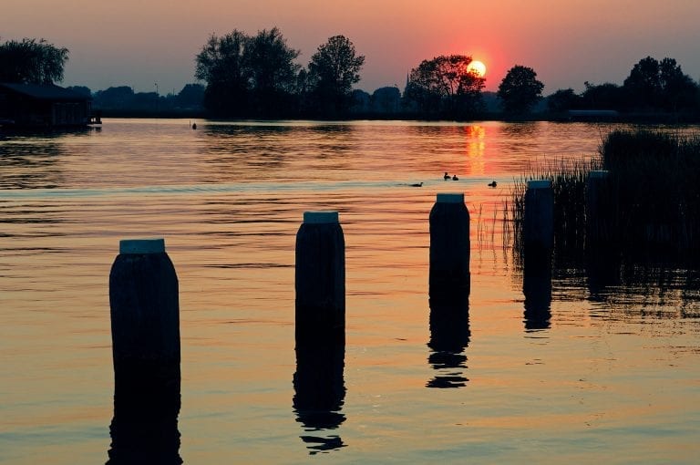 Sunset over river Vecht near Fort Uitermeer