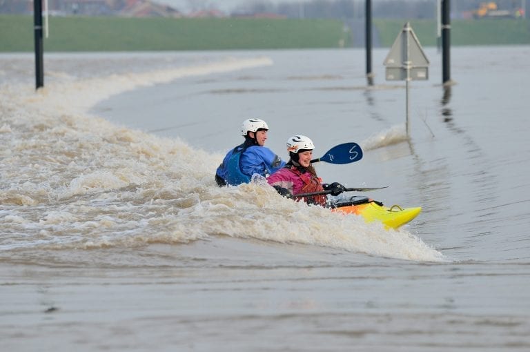 Wild water canoeing in the river Waal at Lent