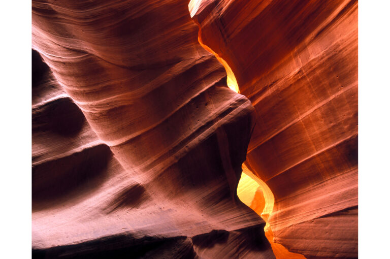 Rocks and glow of sun in Antelope canyon.