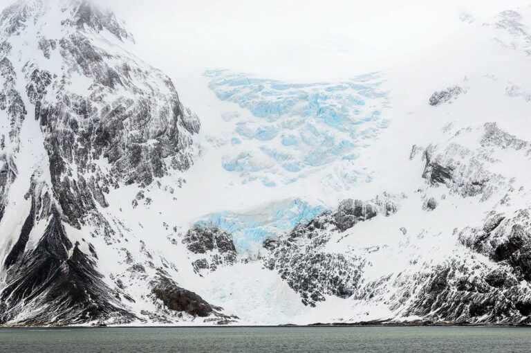 Blue ice of glacier on South Georgia