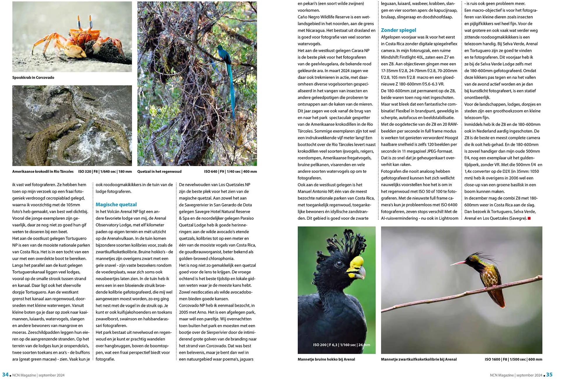 Diverse dieren van Costa Rica in tijdschrift.