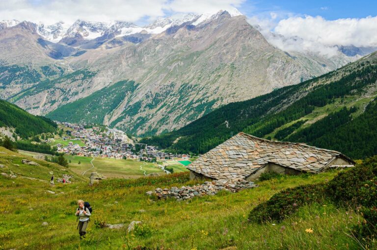 Hiker with Saas Fee