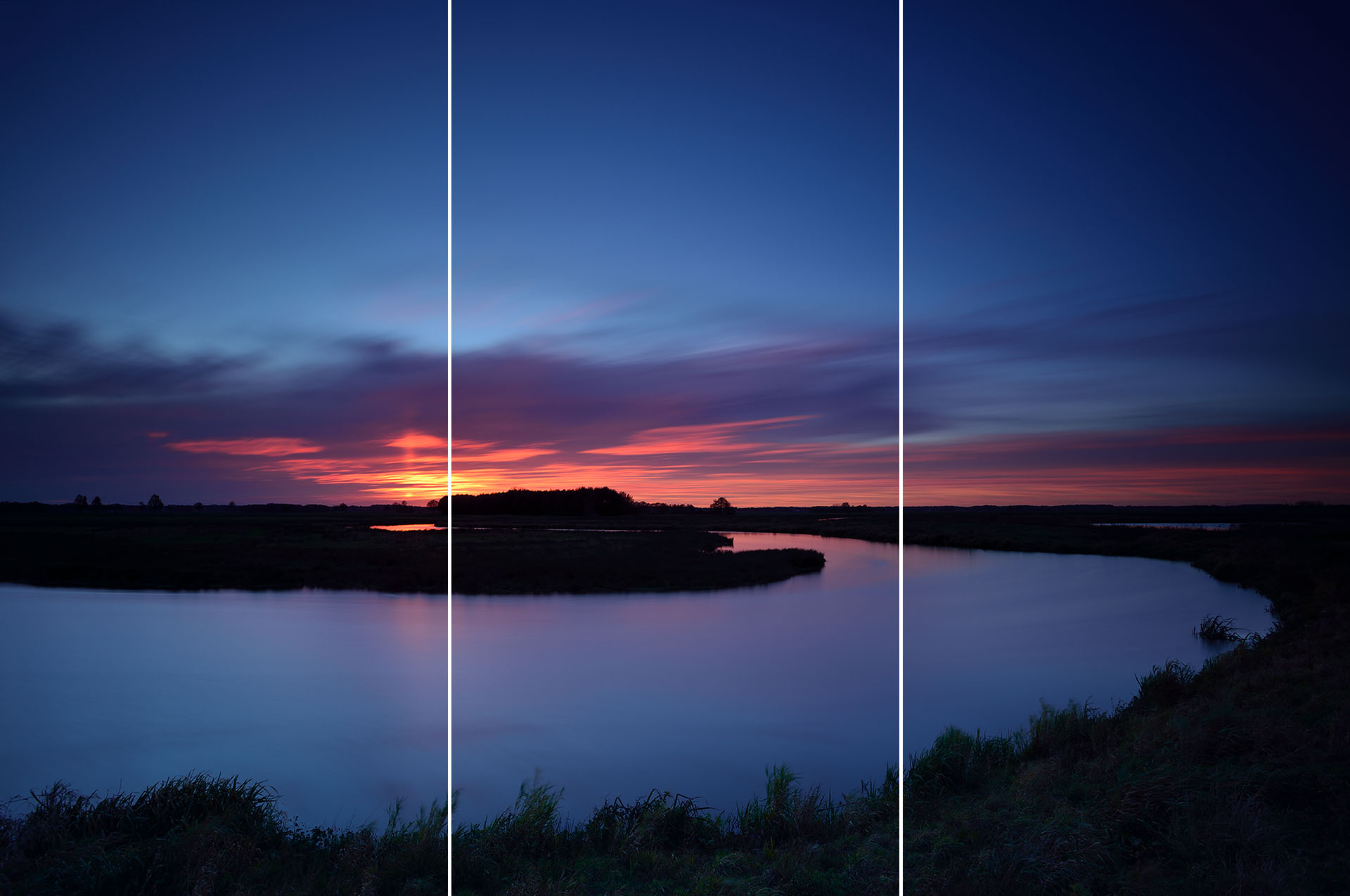 Hunze river at sunset triptych