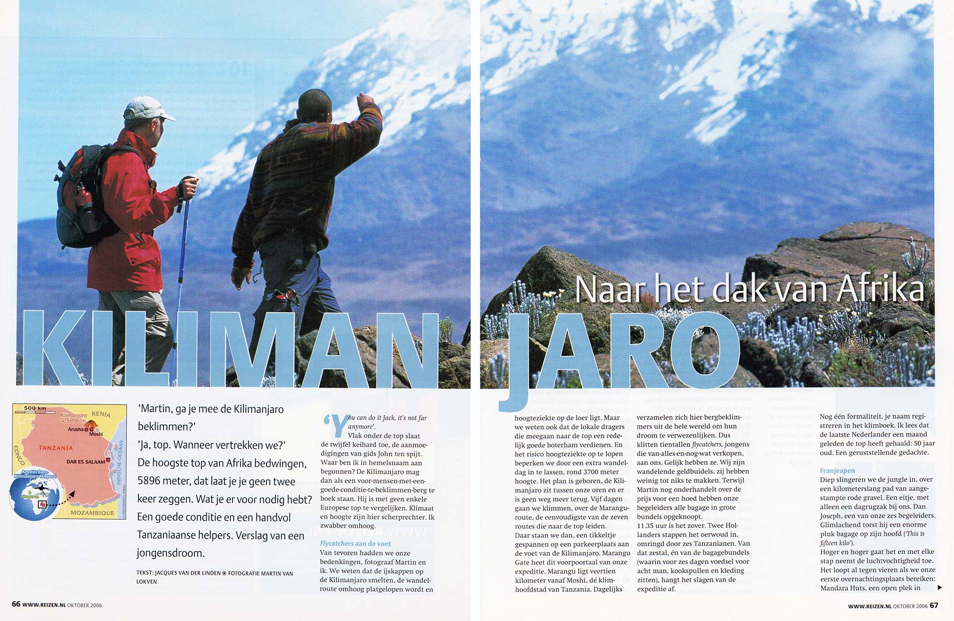 Foto van twee mensen op weg naar de top van Kilimanjaro.