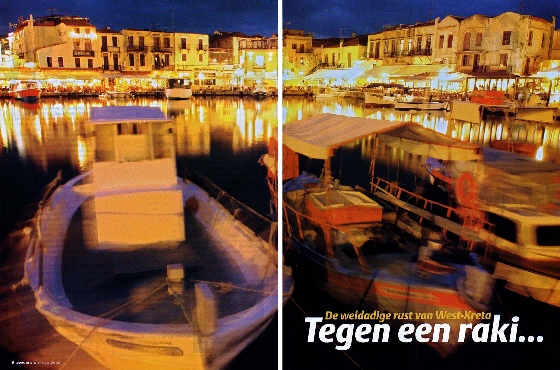 Openingsspread van een publicatie met de haven van Rethymnon in West Kreta.