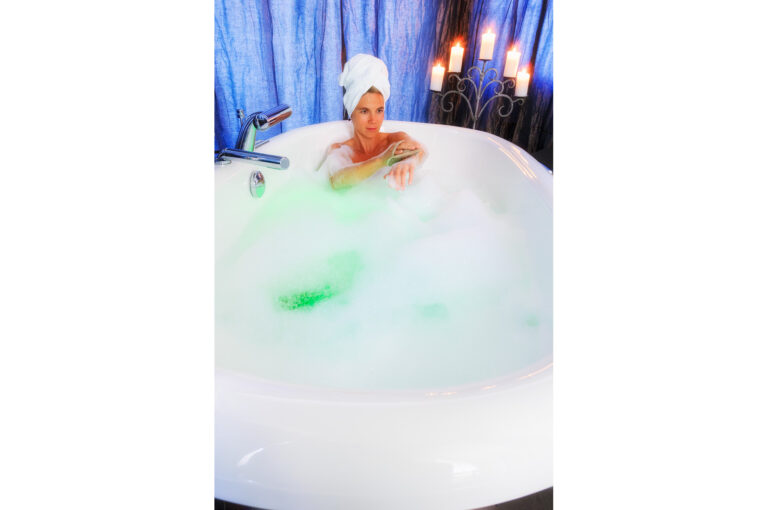 A lady in luxurious bath