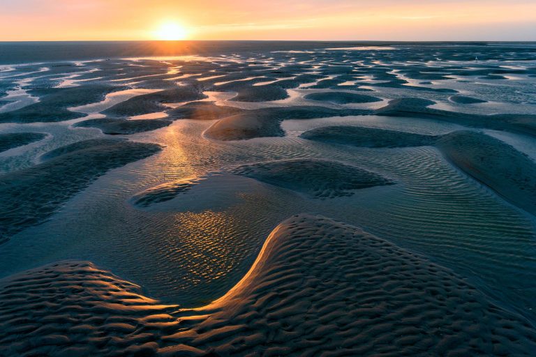 Beach on the island Ameland at sunset, Netherlands