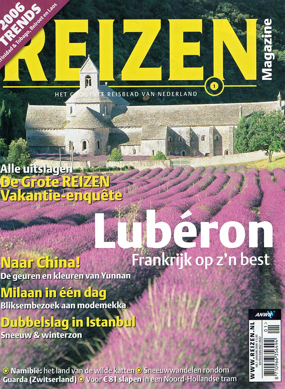 Cover van ANWB Reizen magazine januari 2006, met lavendel velden en Abbaye de Sénanque.
