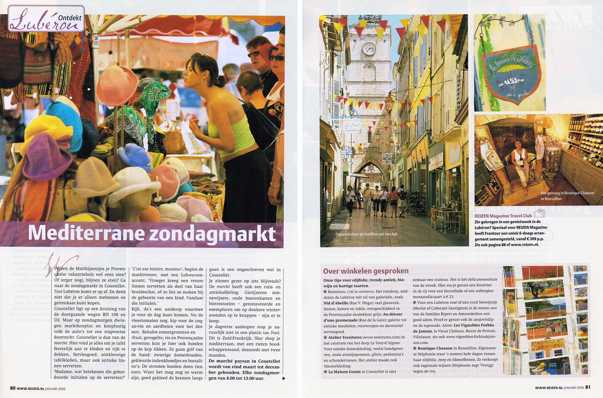 Twee pagina's uit publicatie Lubéron in ANWB Reizen magazine.