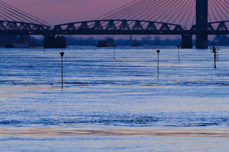 Bridges over river Waal with high water level