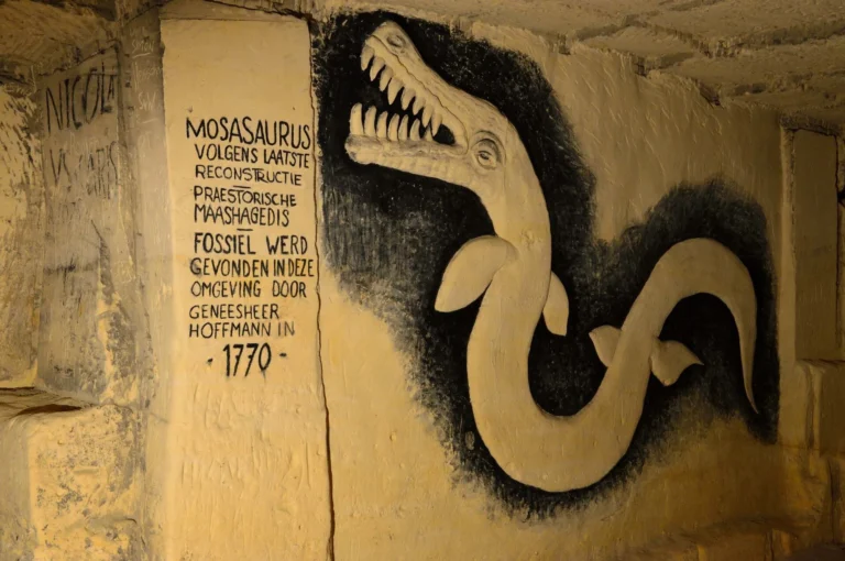 tekening Mosasaurus in mergelgrotten Sint Pietersberg