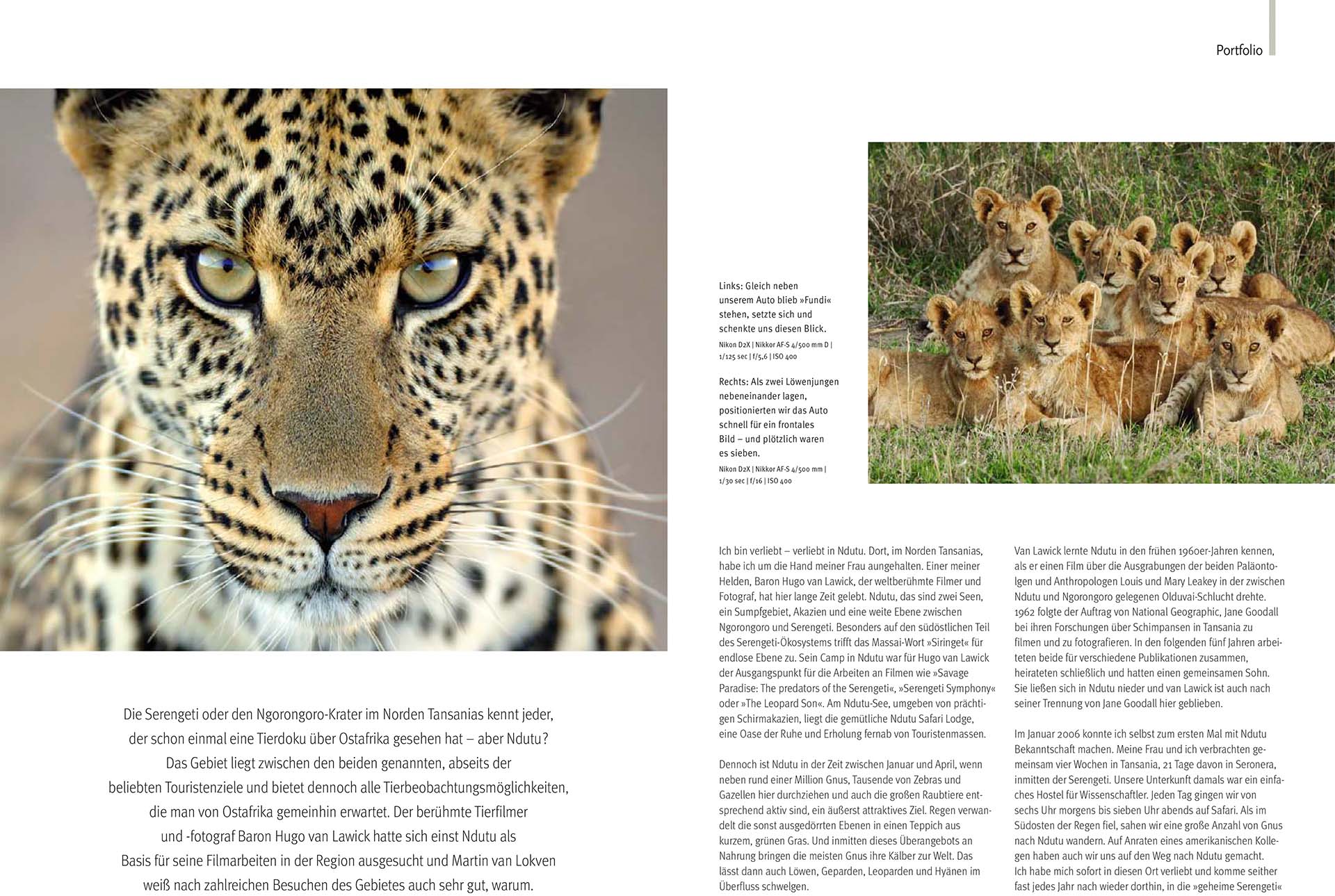 Tien pagina artikel over de wildlife van Ndutu in het Duitse tijdschrift NaturFoto.