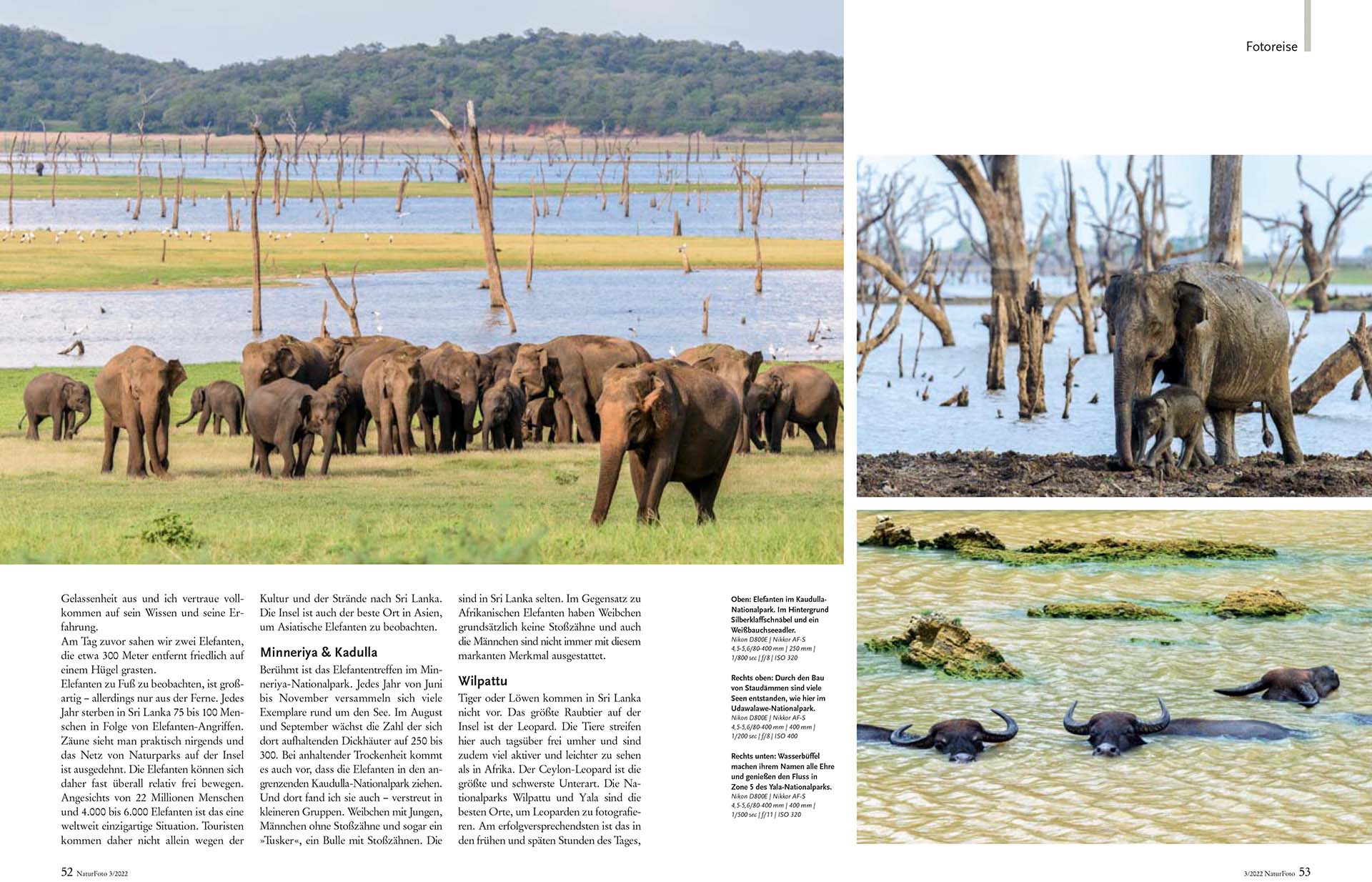 Eight pages of article about wildlife of Sri Lanka in the German magazine NaturFoto.
