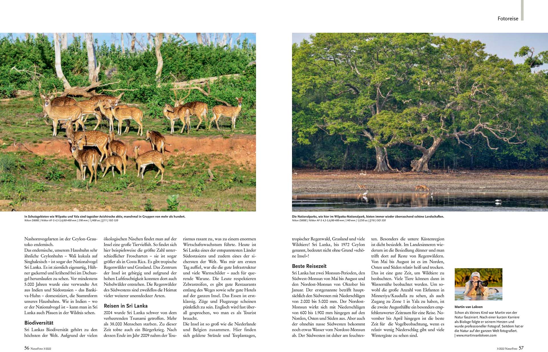 Acht pagina's artikel over de wildlife van Sri Lanka in het Duitse tijdschrift NaturFoto.
