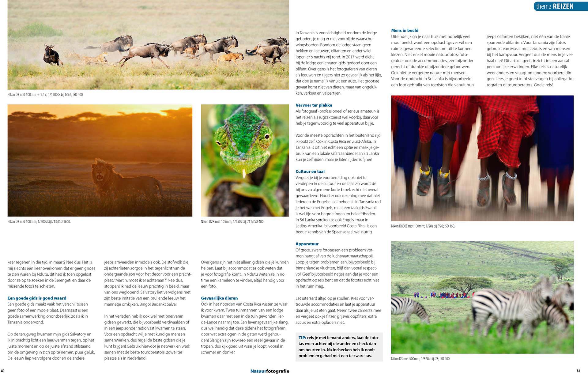 Publicatie over natuurfotografie op reis in Natuurfotografie Magazine, tekst en fotografie Martin van Lokven.