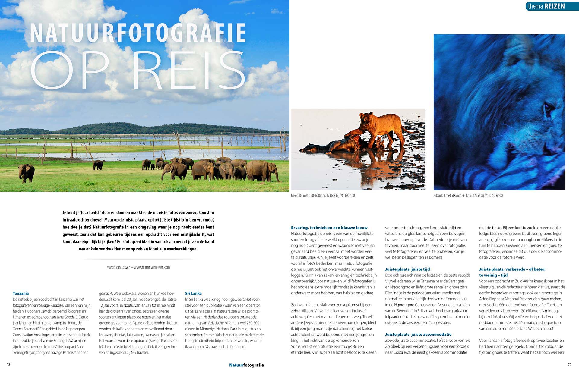 Publicatie over natuurfotografie op reis in Natuurfotografie Magazine, tekst en fotografie Martin van Lokven.