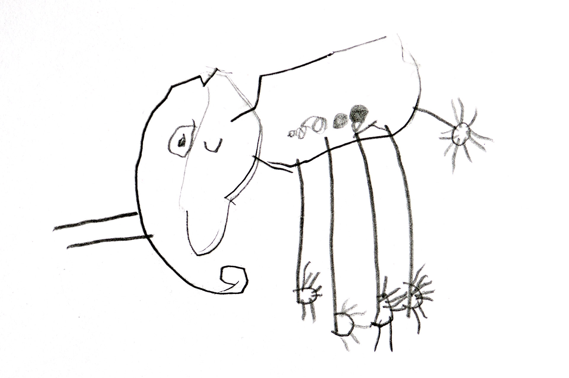 Olifant tekening door vierjarig kind.