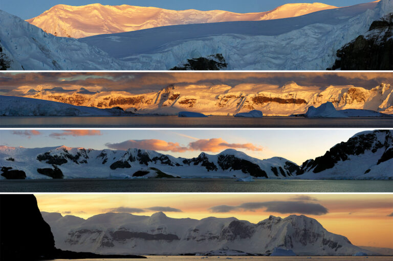 Vier panorama's van Antarctische kusten