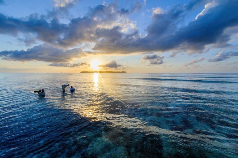 Photographers at work in shallow water