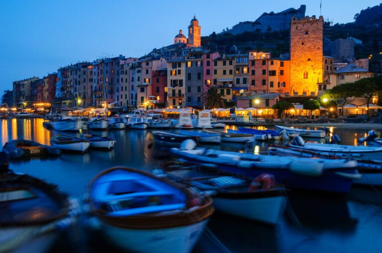 The cosy harbour of pittoresk Portovenere in evening light
