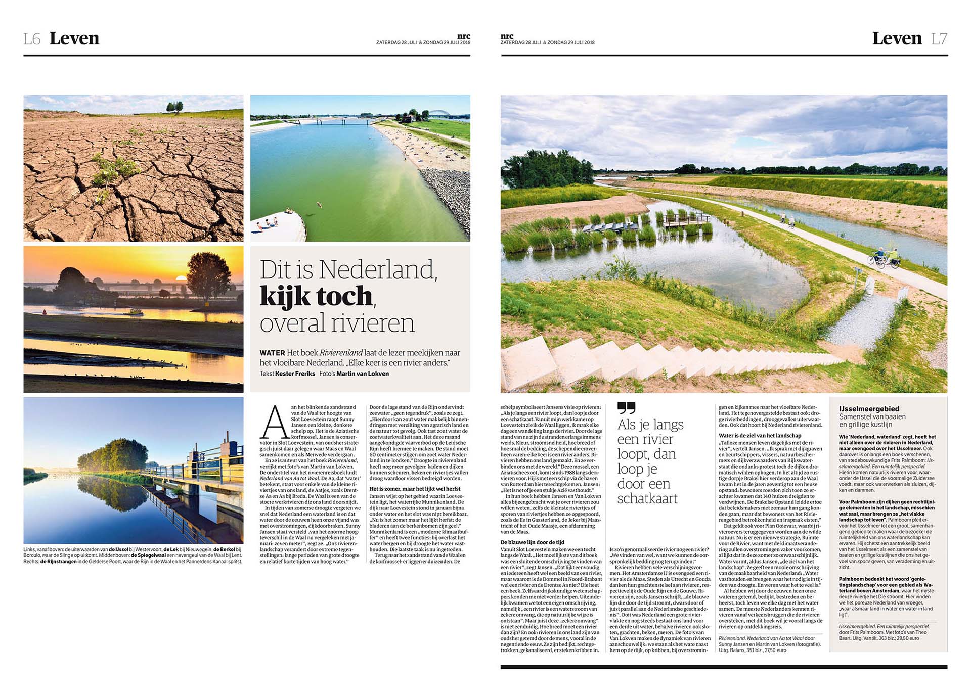 Artikel in NRC van 28 juli 2018 over het boek Rivierenland, Nederland van Aa tot Waal.