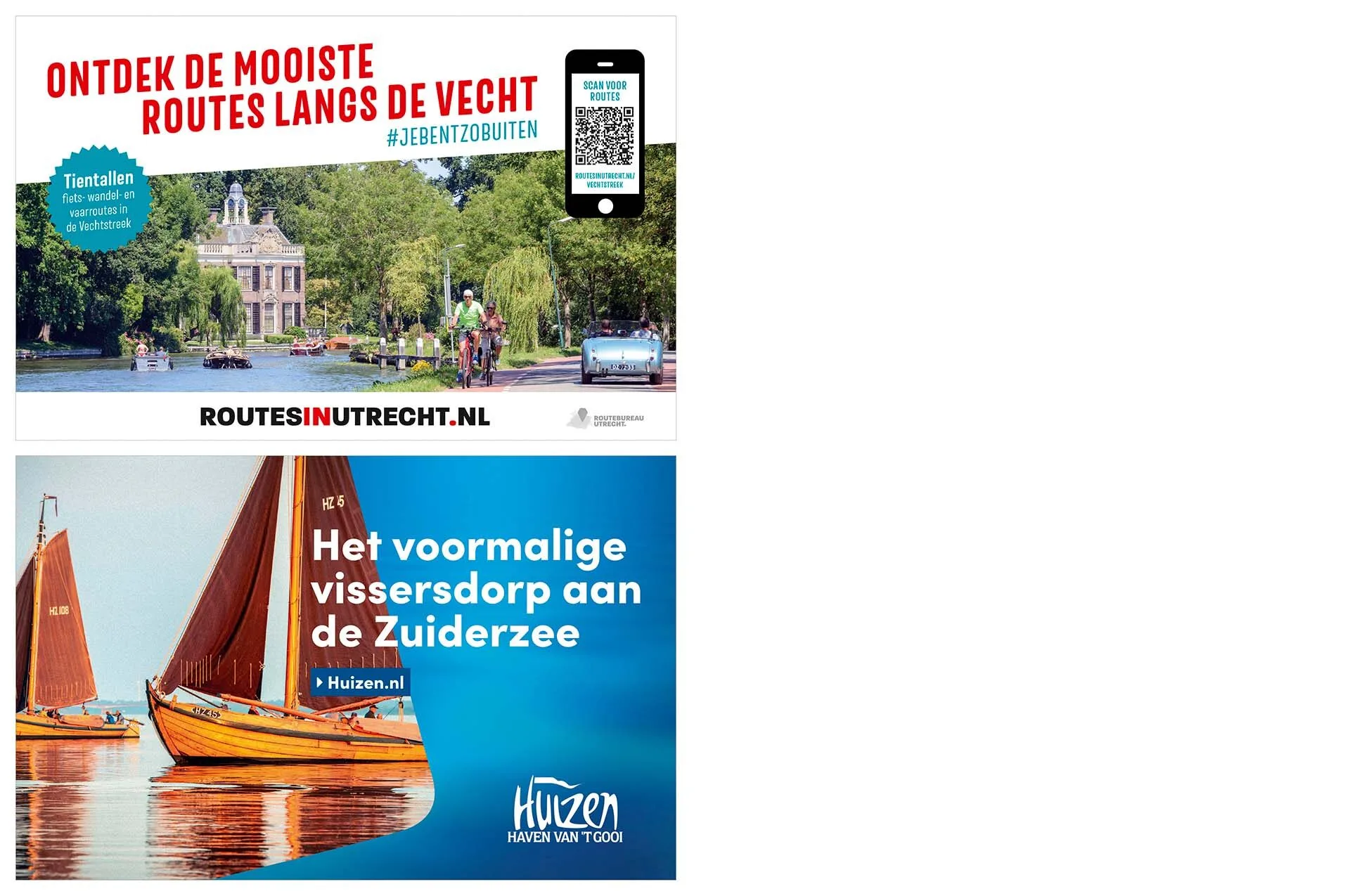 Advertenties van Routes in Utrecht en Gemeente Huizen.