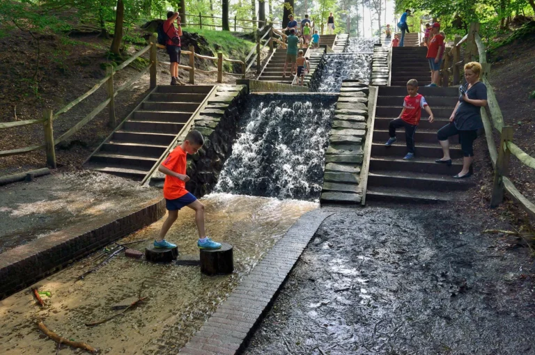 Waterfall with people, visitors